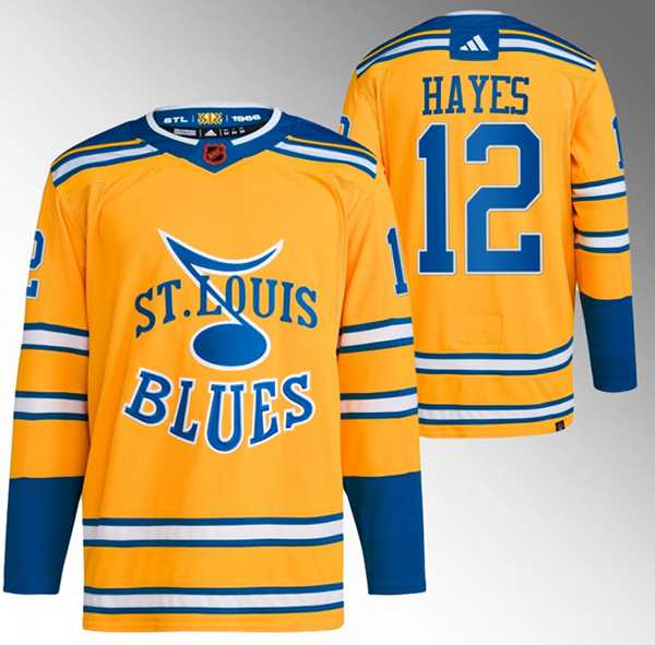 Mens St. Louis Blues #12 Kevin Hayes Yellow 2022-23 Reverse Retro Stitched Jersey->st.louis blues->NHL Jersey